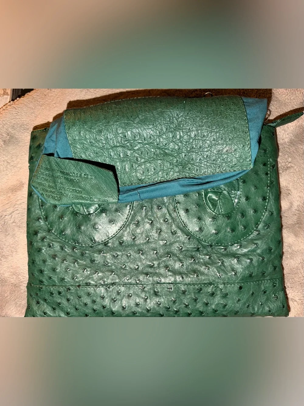 Rare Vintage Genuine Ostrich Leather Clutch Bag Emerald Green Exotic Skin